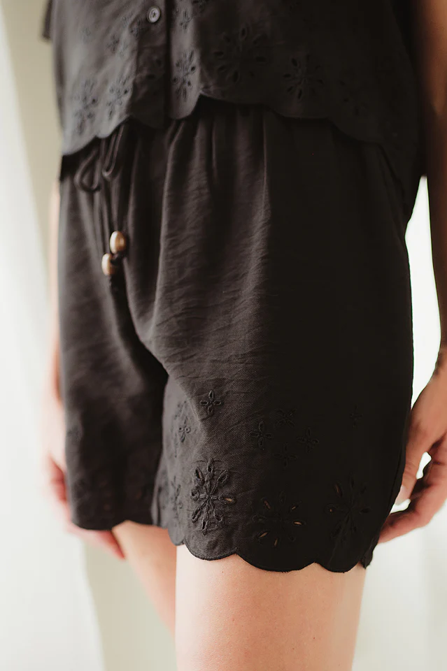 Black Eyelet Hem Shorts