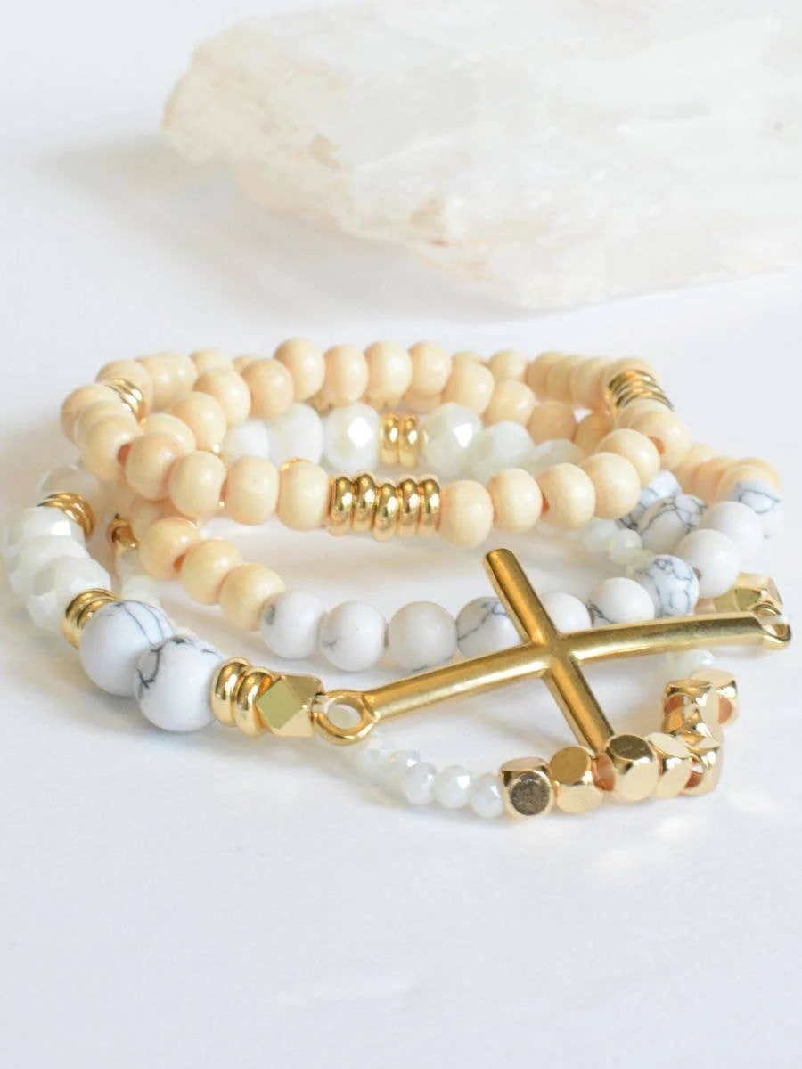Gold Cross Bracelet Set - Image 2