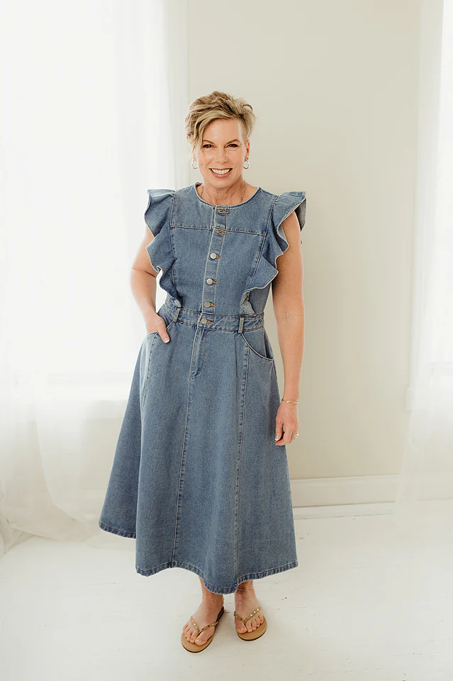 Ever Denim Ruffle Midi