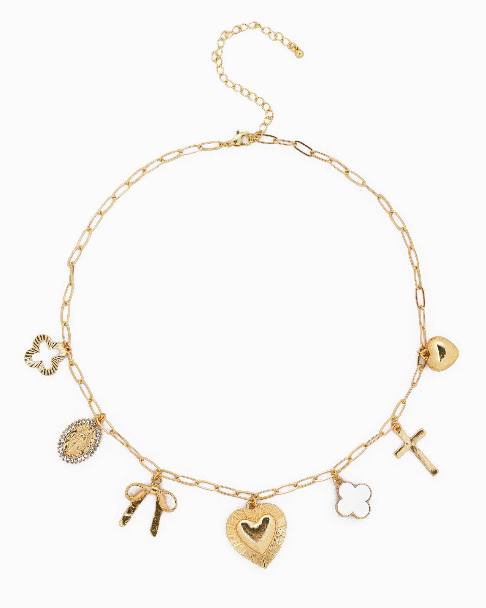 Heart Multi Gold Chunky Charm Necklace - Image 3