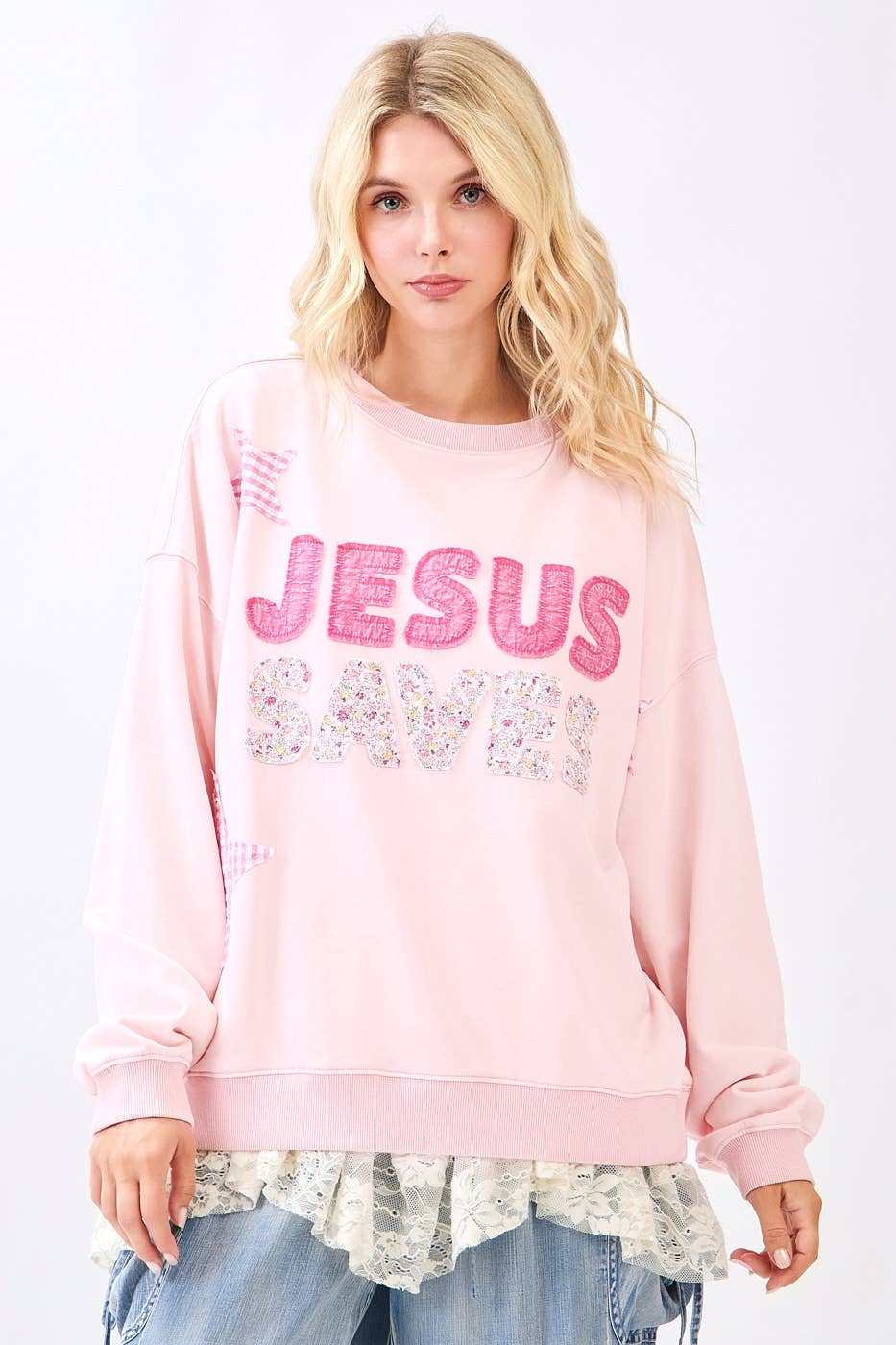Pink Jesus Saves Patch Sweatshirt