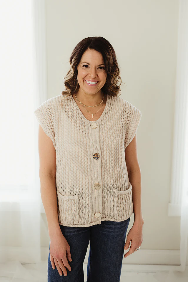 Sand Beige 4 Button Sweater Vest
