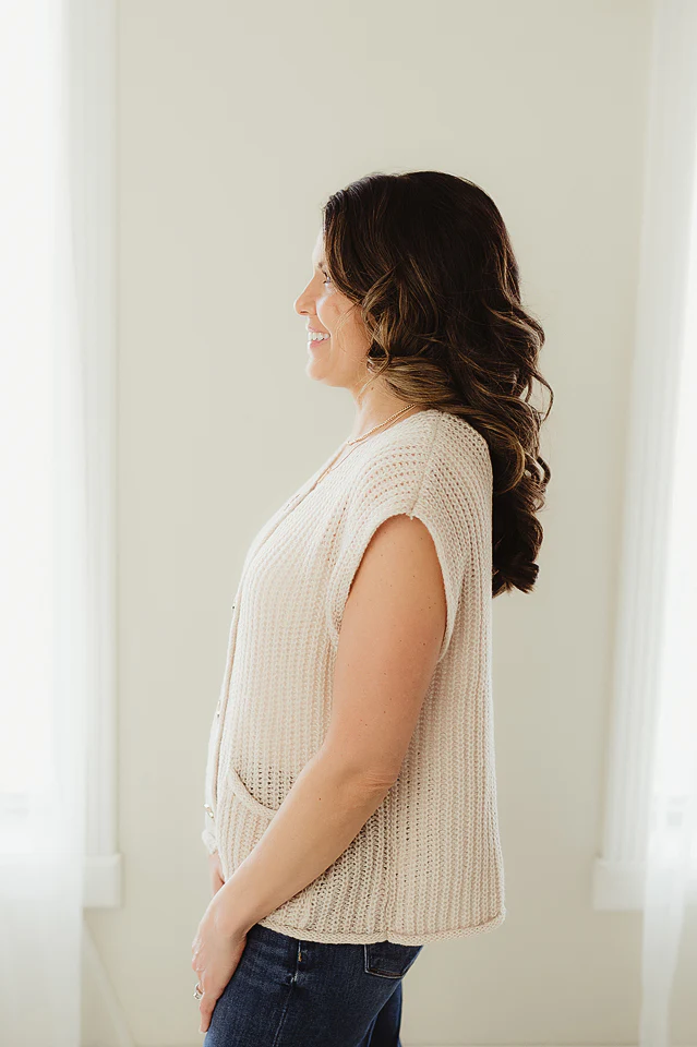 Sand Beige 4 Button Sweater Vest - Image 2
