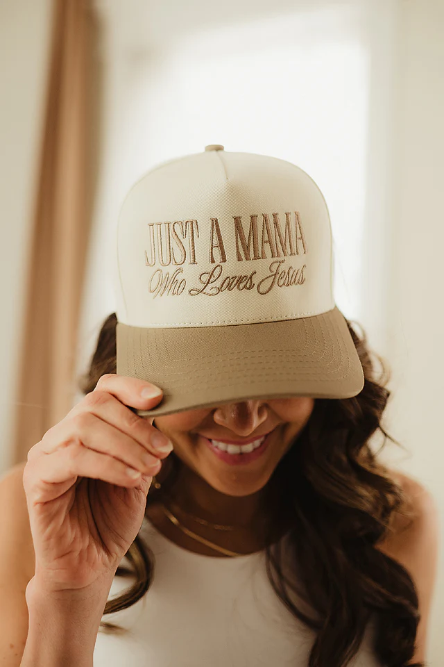 Beige "JUST A MAMA WHO LOVES JESUS" Hat