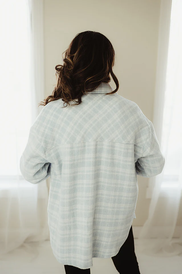 Light Blue Plaid Print Shacket - Image 4