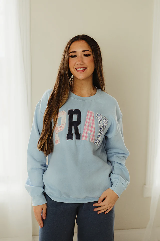 Light Blue Pray Statement Crew