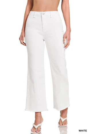 White Frayed Wide Leg