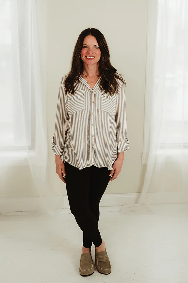 Brown Lightweight Striped Button Down - Image 2