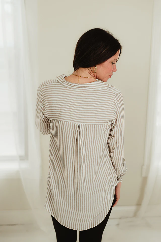 Brown Lightweight Striped Button Down - Image 4