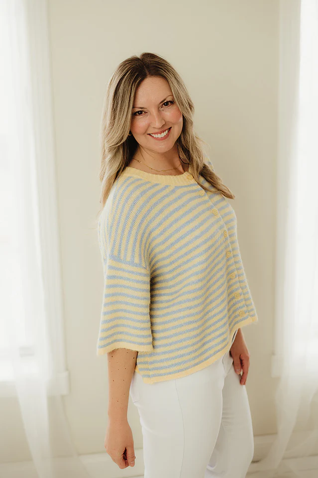 Yellow & Blue Lou Button Front Crop - Image 3