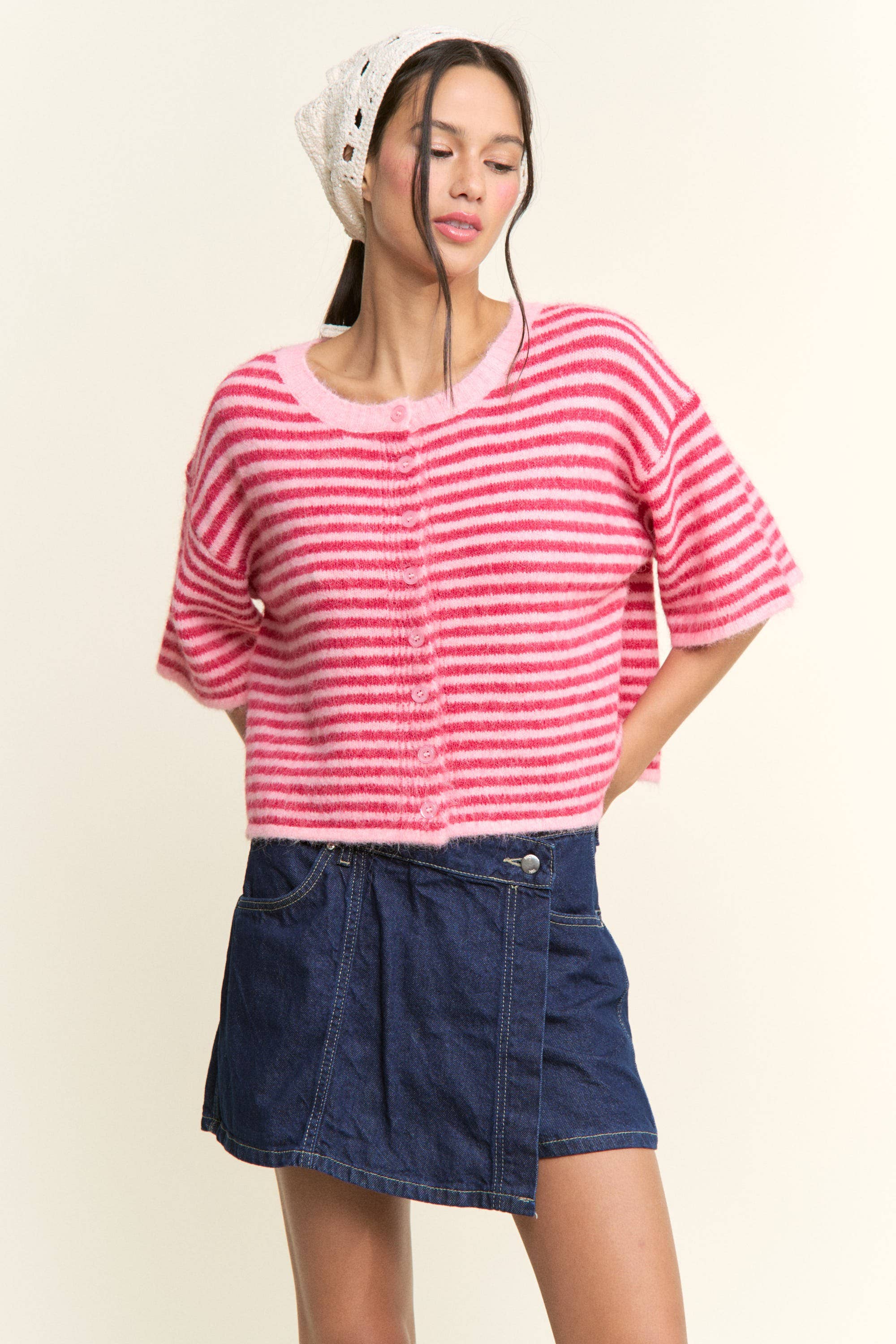 Fuchsia Lou Button Front Crop