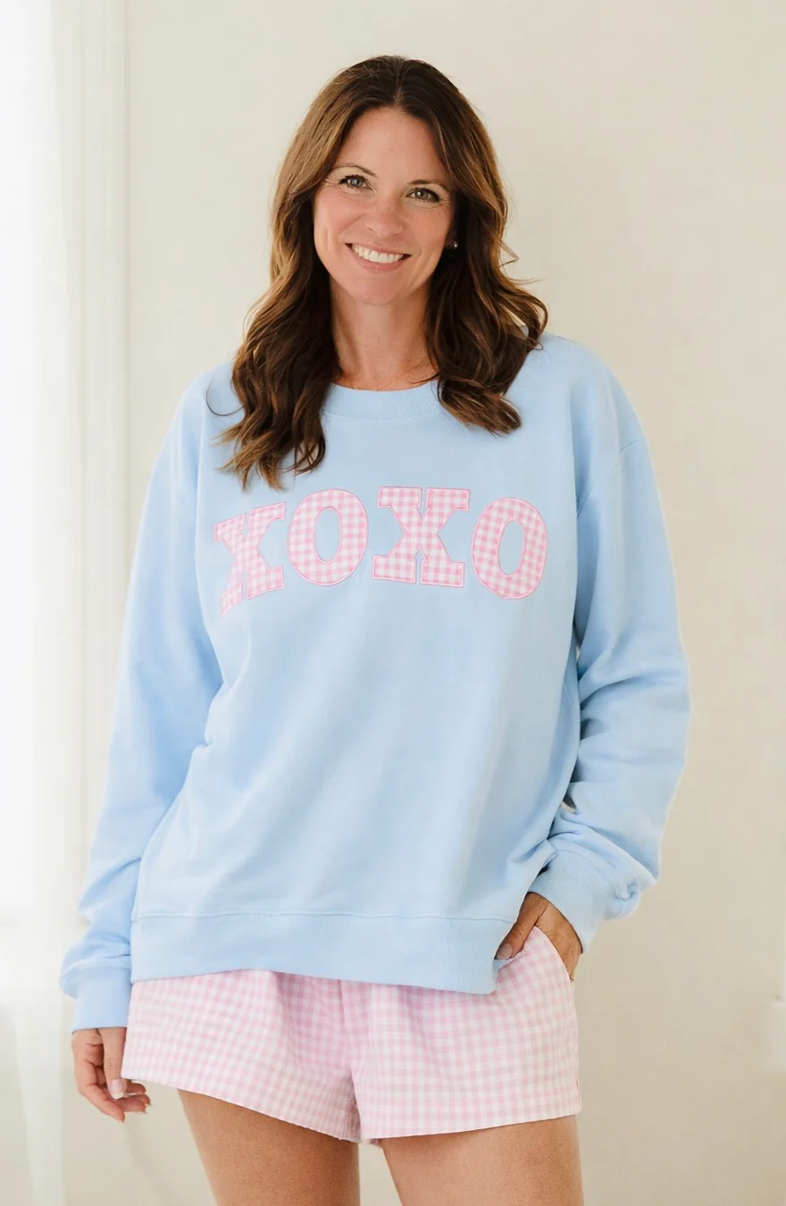 Blue XOXO Gingham Mock Neck