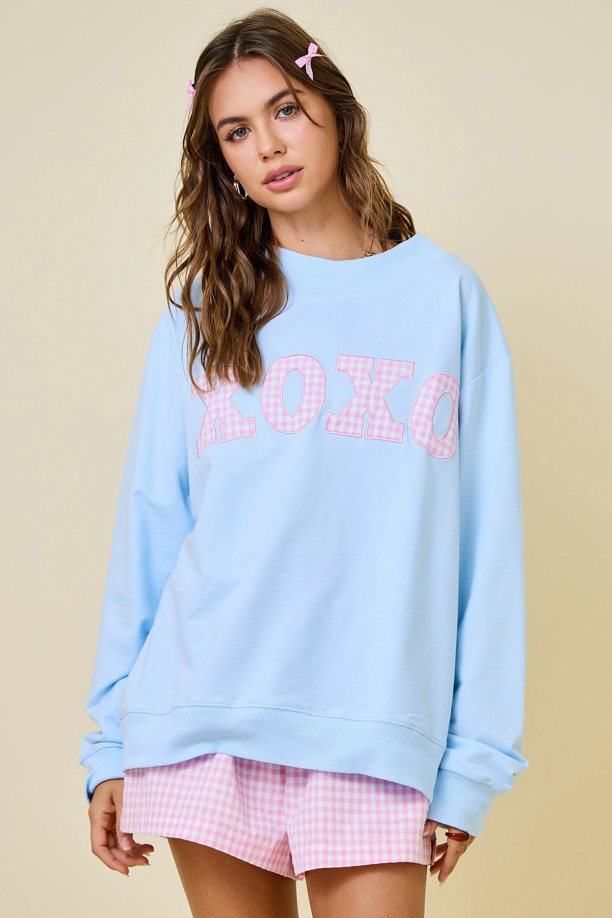 Blue XOXO Gingham Mock Neck - Image 2