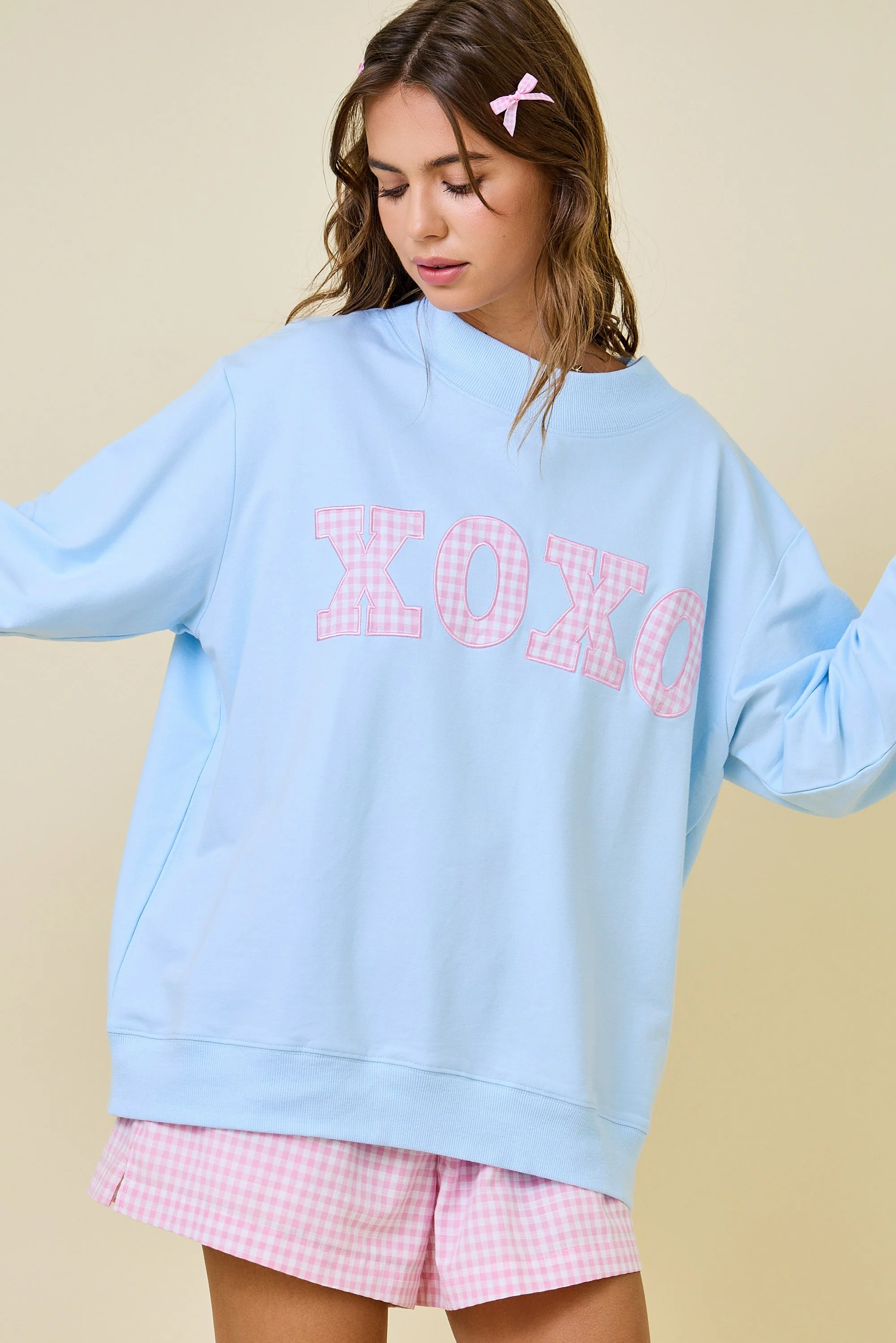 Blue XOXO Gingham Mock Neck - Image 4
