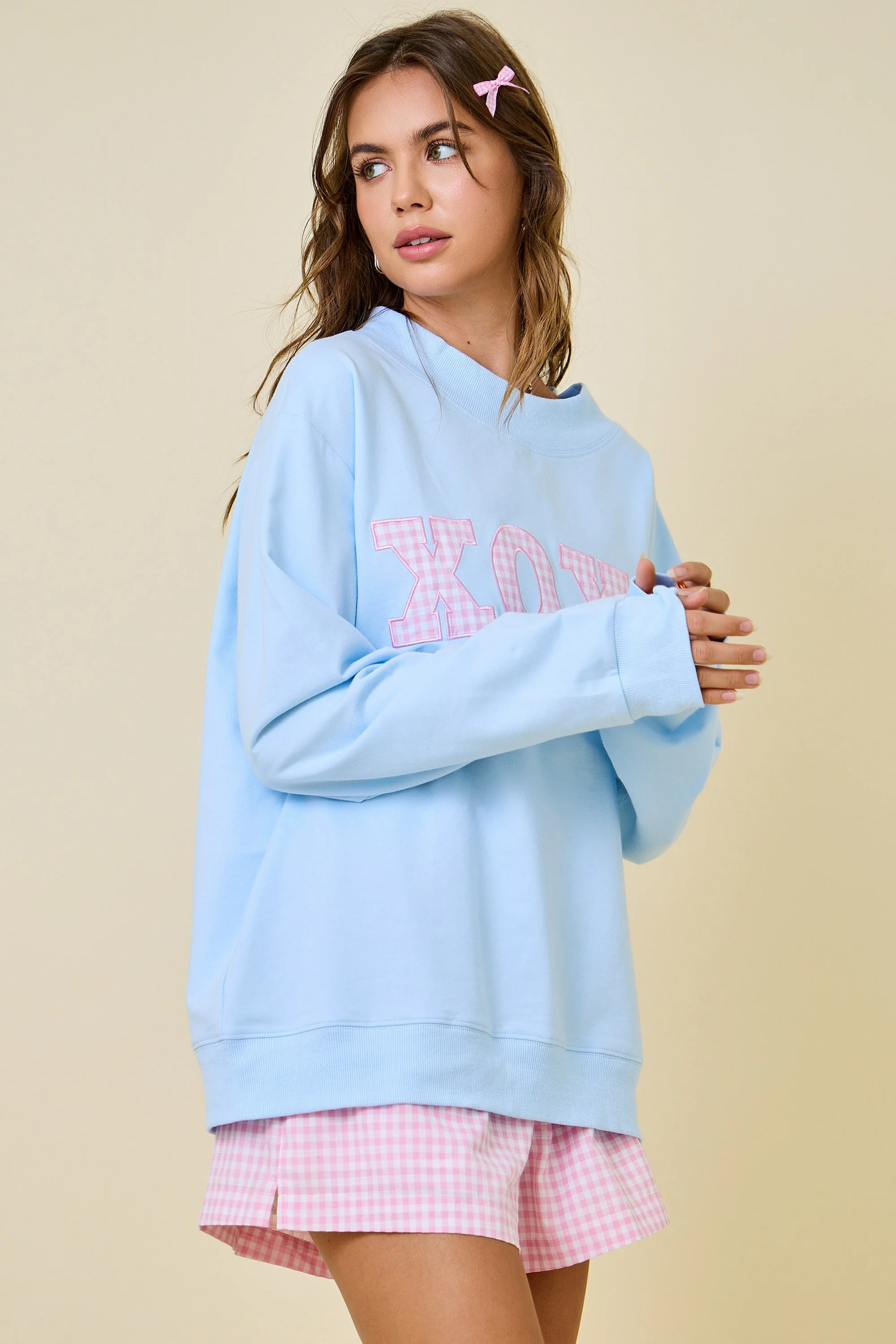 Blue XOXO Gingham Mock Neck - Image 5