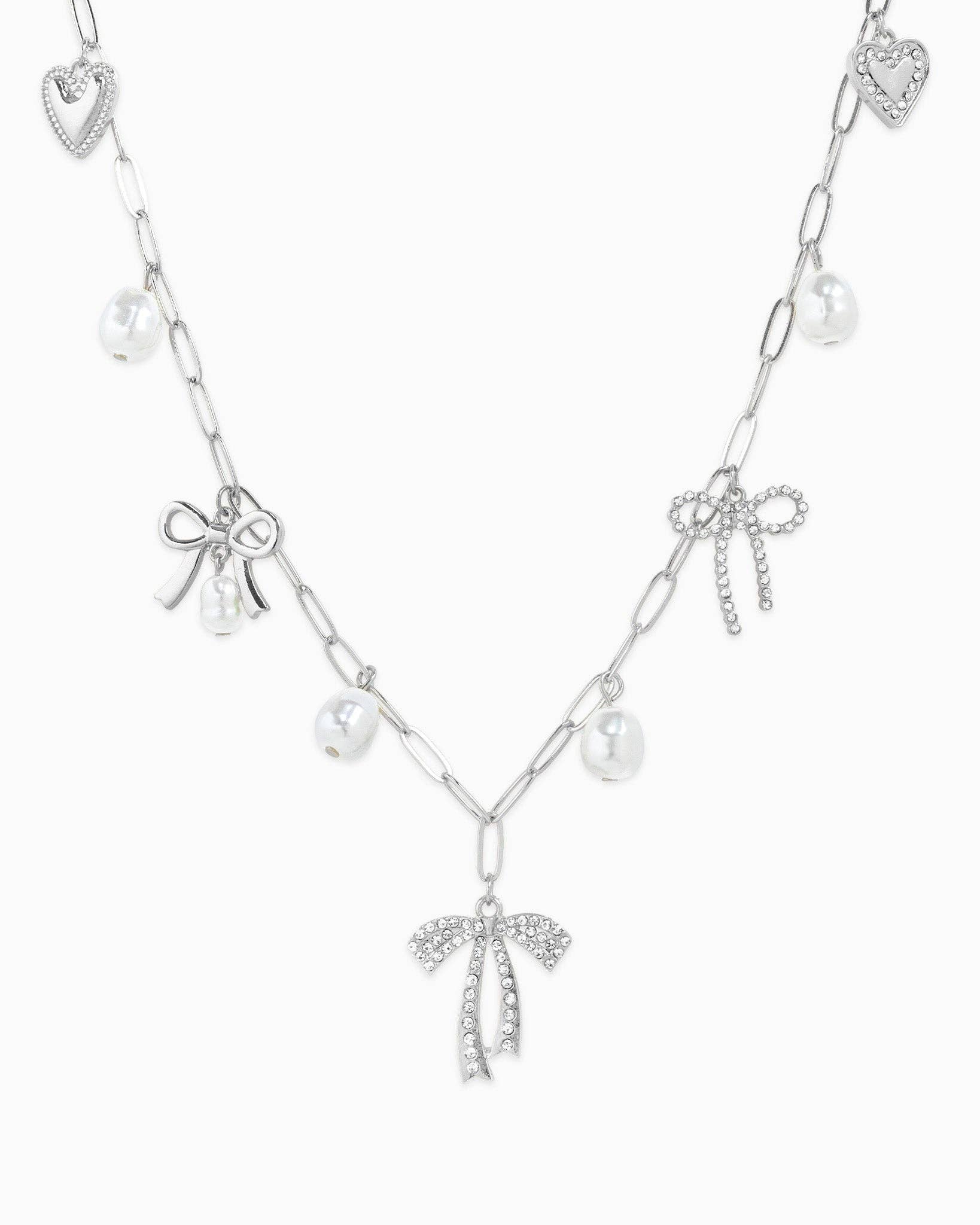 Multi Pearl Bow Charm Necklace - Image 2