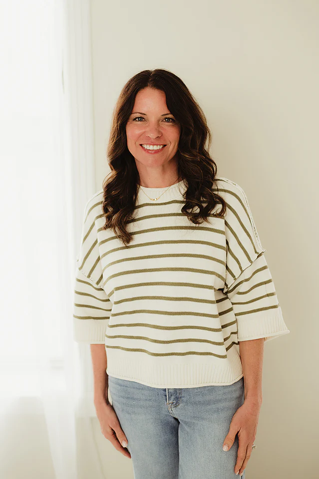 White & Olive Boardwalk Pullover