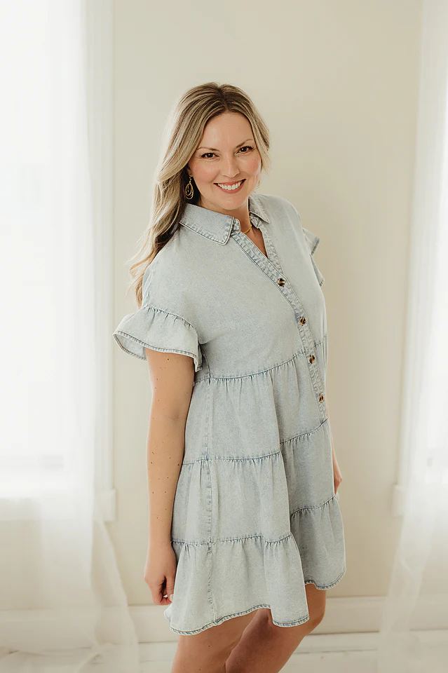 Chambray Ruffle Shirt Dress - Image 3