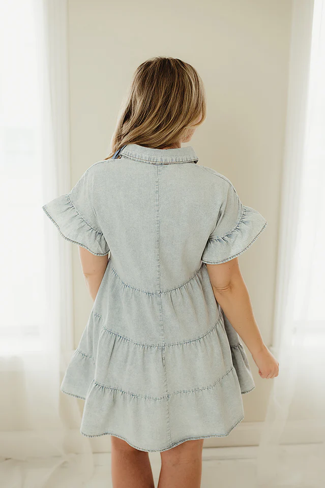 Chambray Ruffle Shirt Dress - Image 4