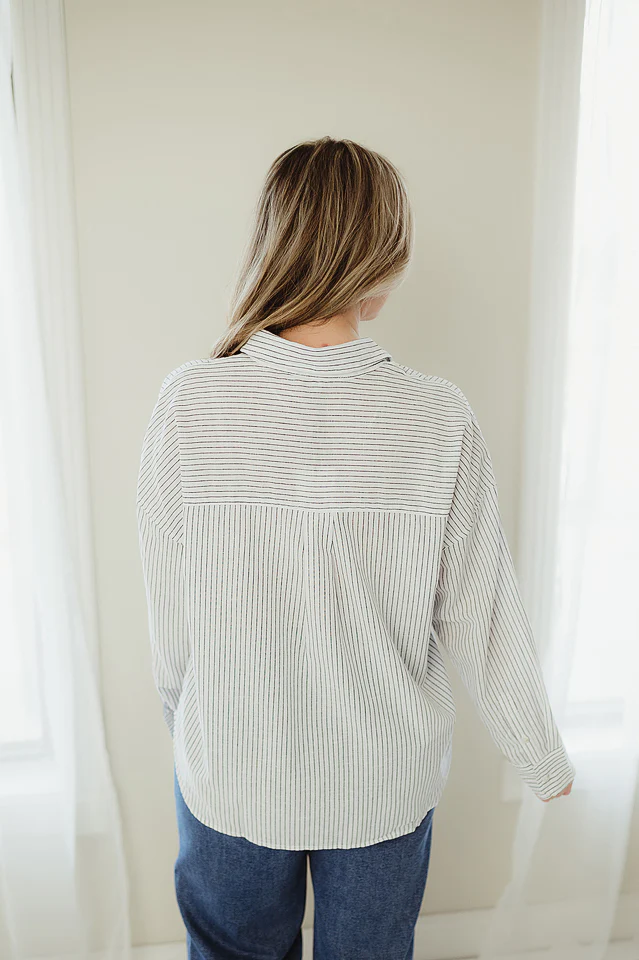 White Classic Buttoned Stripe Shirt - Image 3