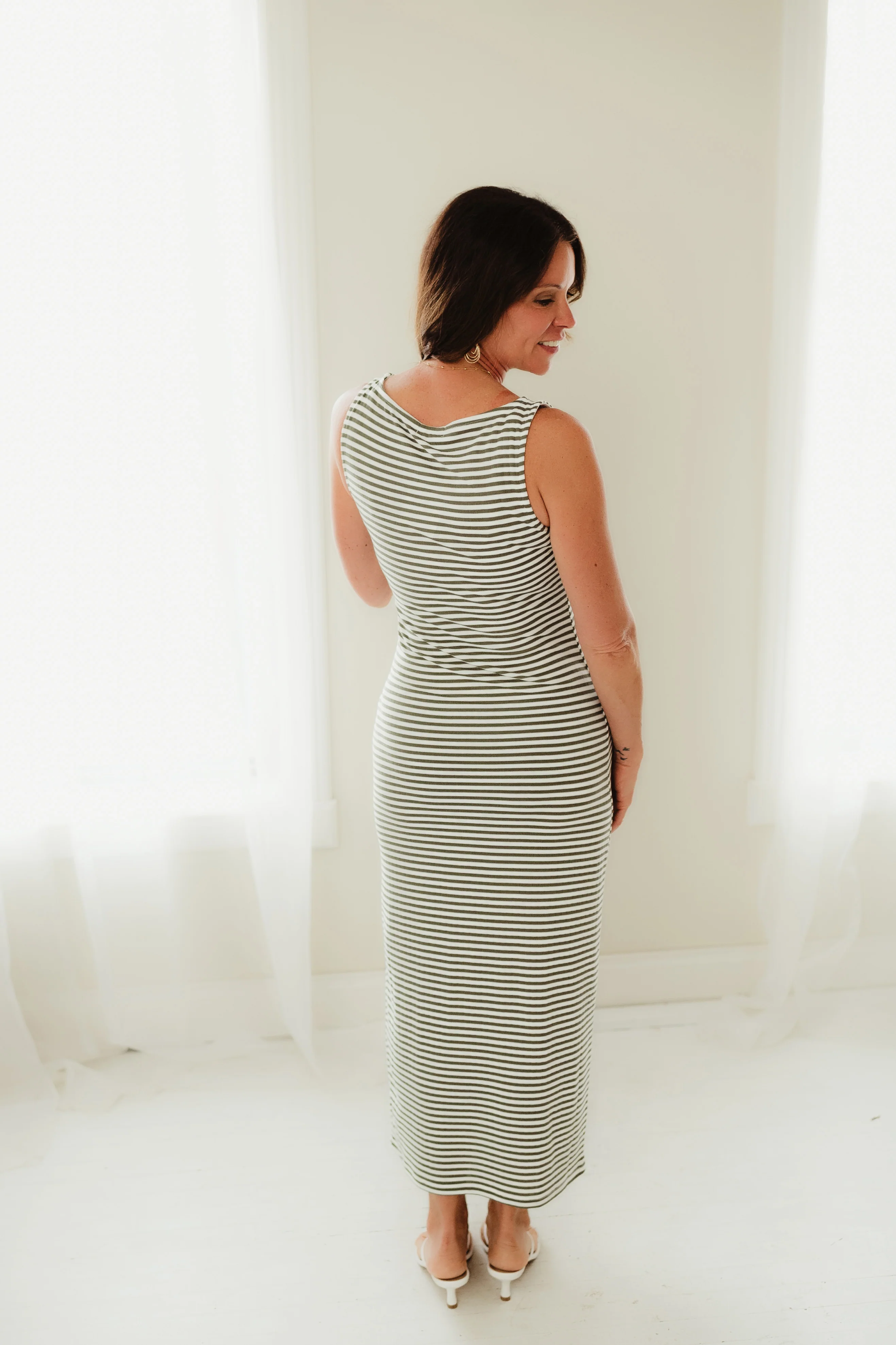 Olive & White Midtown Stripe Midi - Image 3