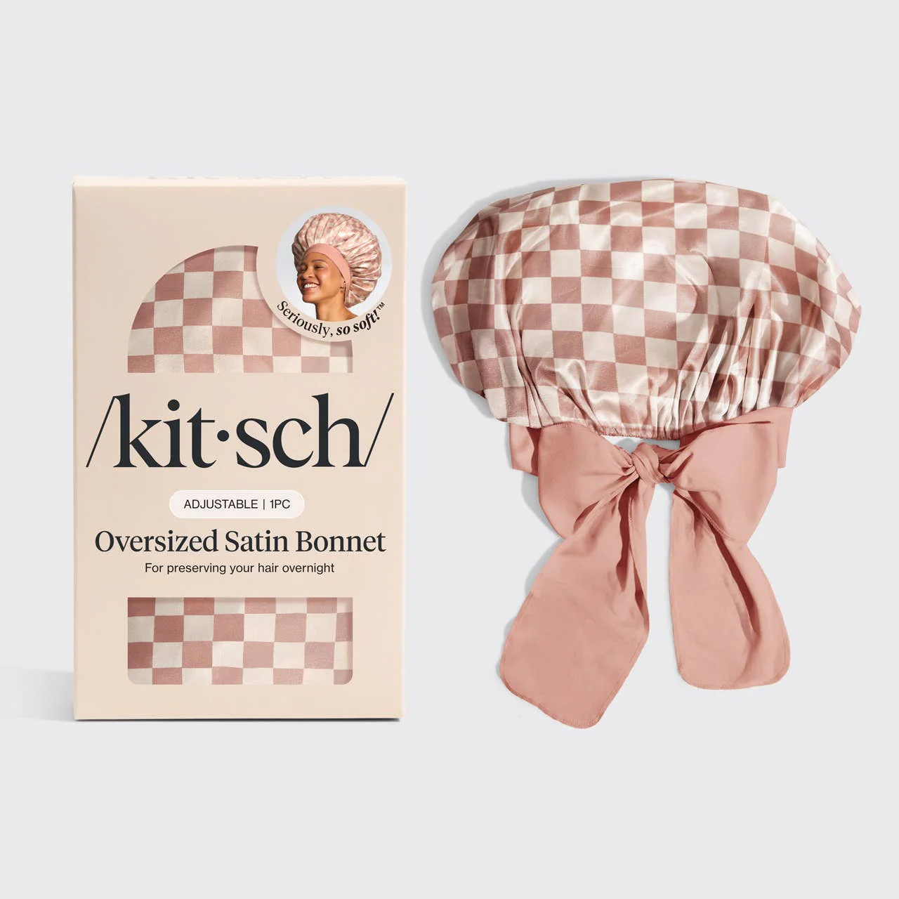 Adjustable Satin Bonnet - Terracotta Checker