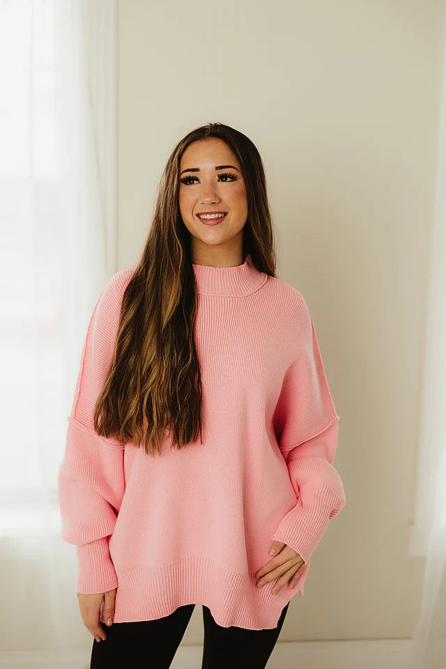 Dark Pink Oversized Slit Sweater