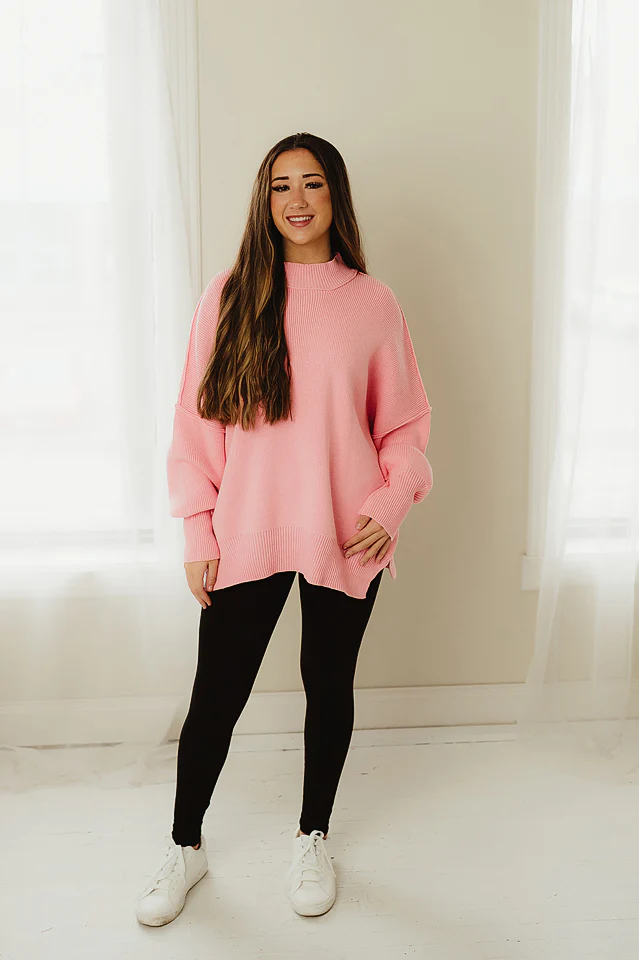 Dark Pink Oversized Slit Sweater - Image 2