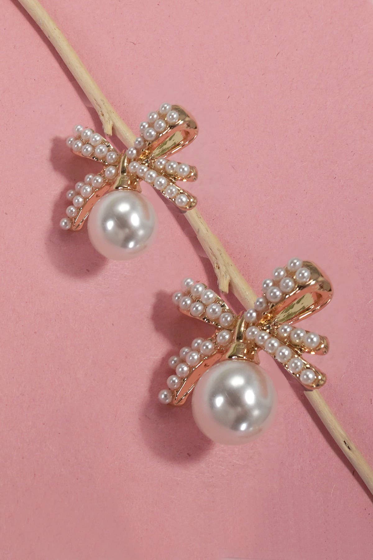 Pearl Bow Stud Dangles - Image 2