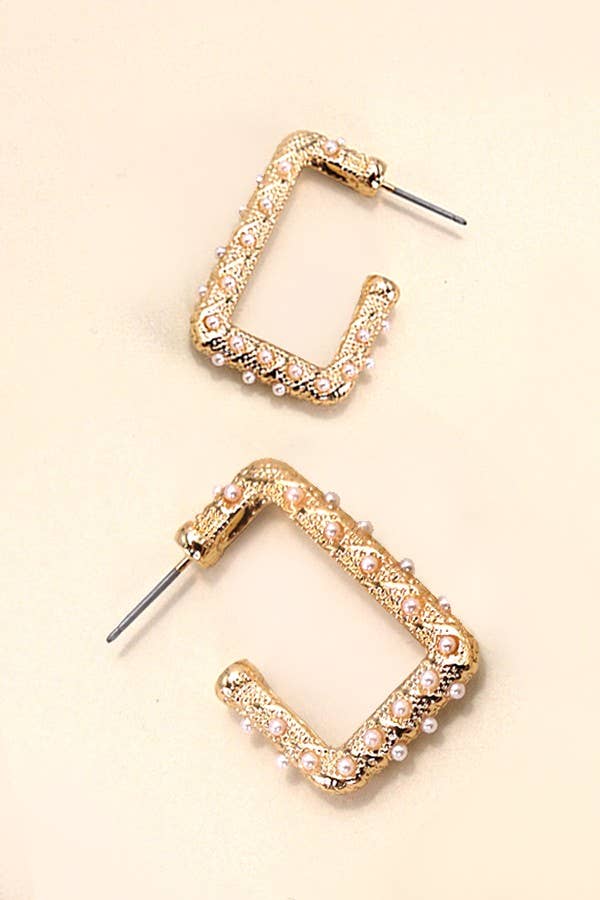 Pearl Gold Rectangular Hoops - Image 2