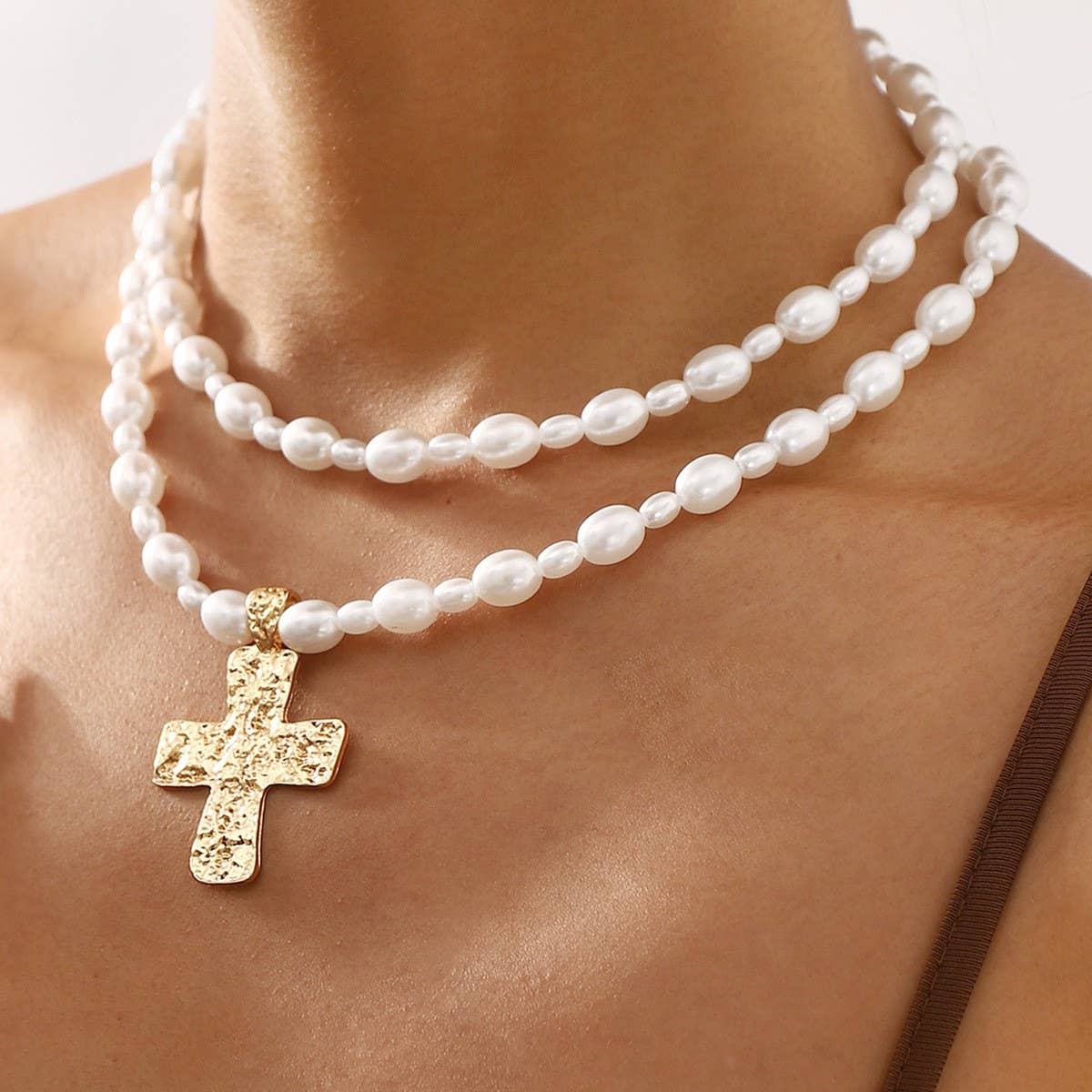 Pearl Large Cross Necklace - Image 2