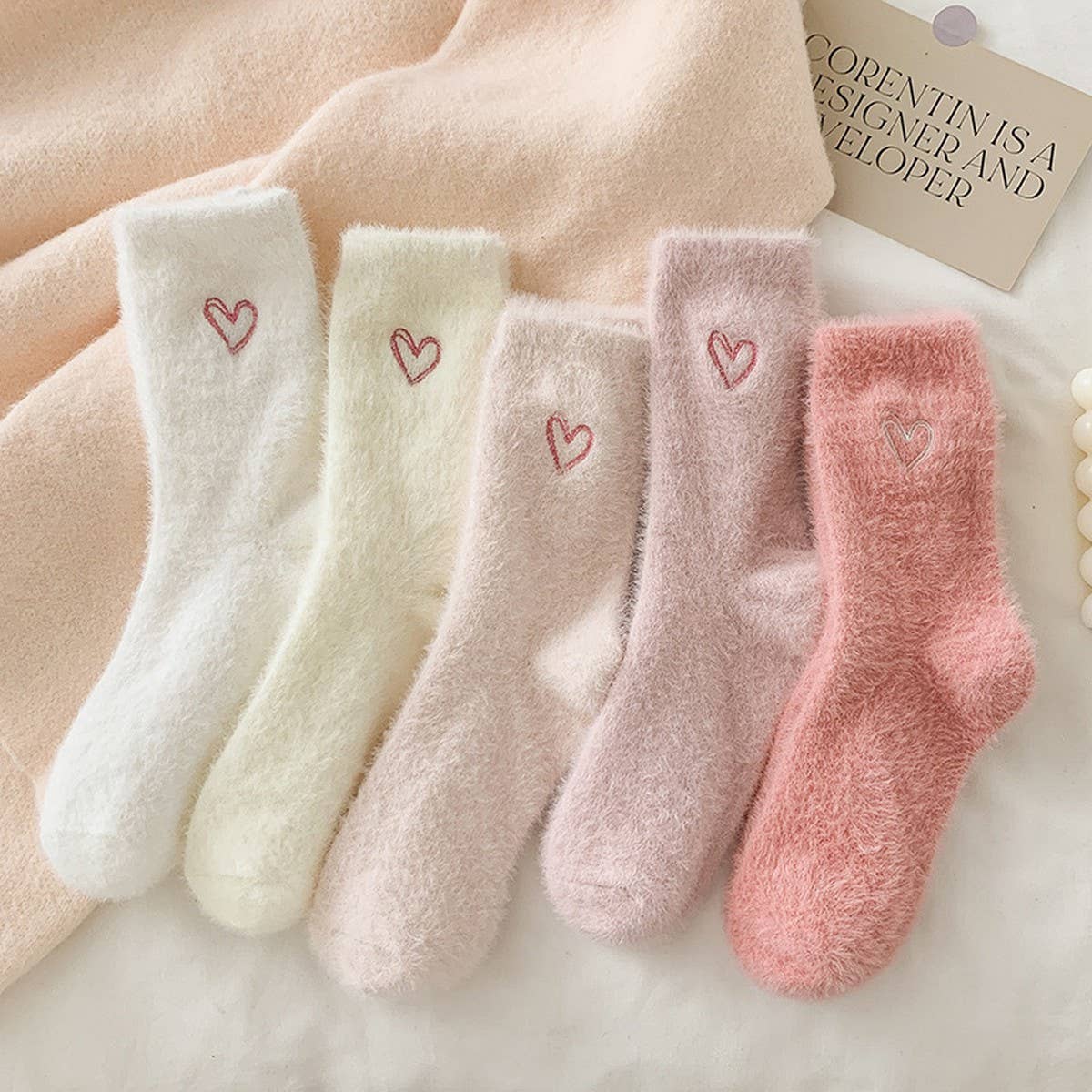 Pink Heart Fluffy Socks - Image 4
