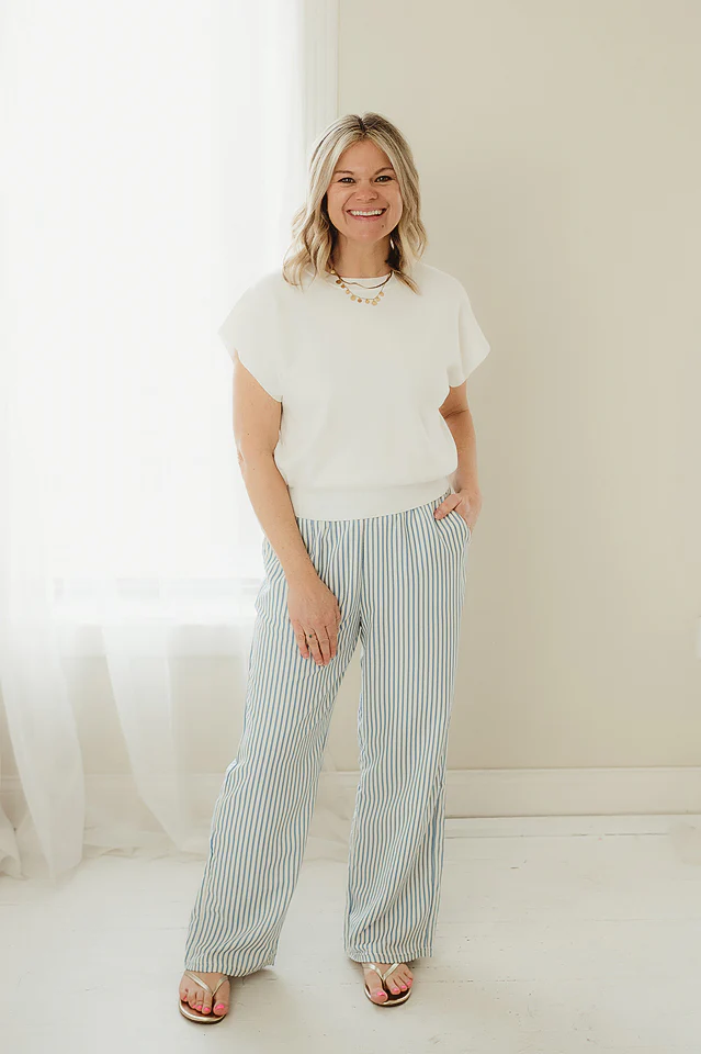 Blue Stripe Straight Leg Pants - Image 2