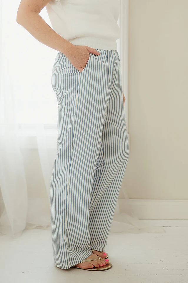 Blue Stripe Straight Leg Pants - Image 3