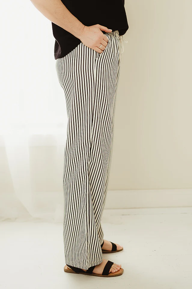 Black Stripe Straight Leg Pants - Image 3