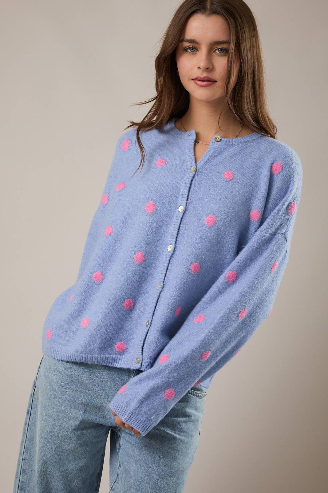 Blue & Pink Polka Dot Cardigan