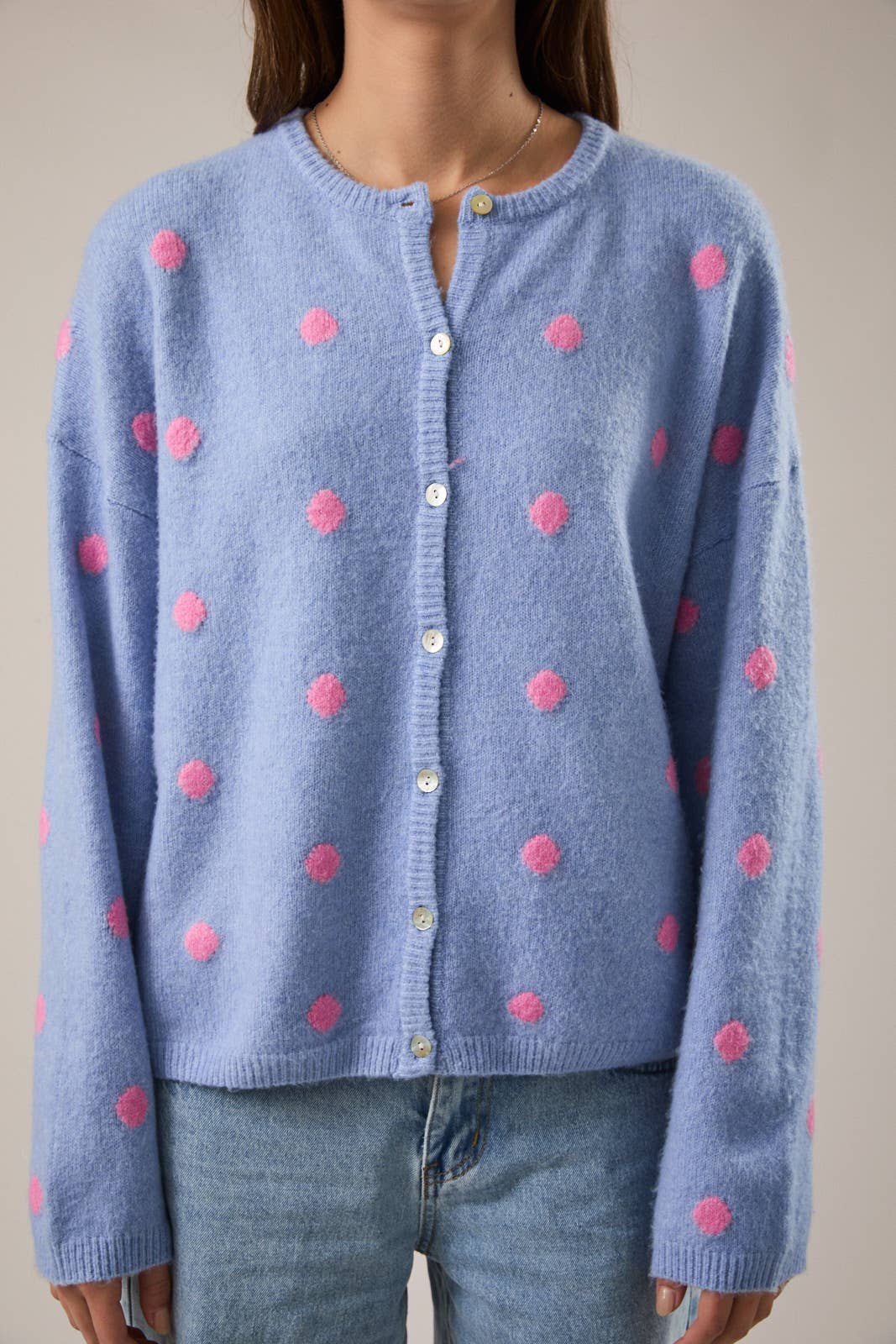Blue & Pink Polka Dot Cardigan - Image 2