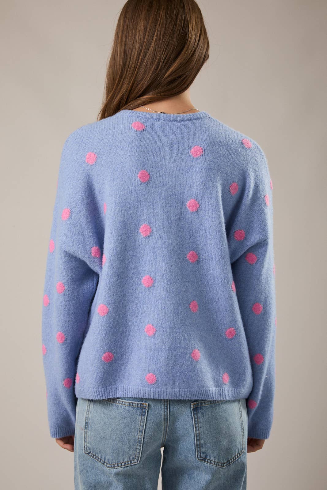 Blue & Pink Polka Dot Cardigan - Image 3