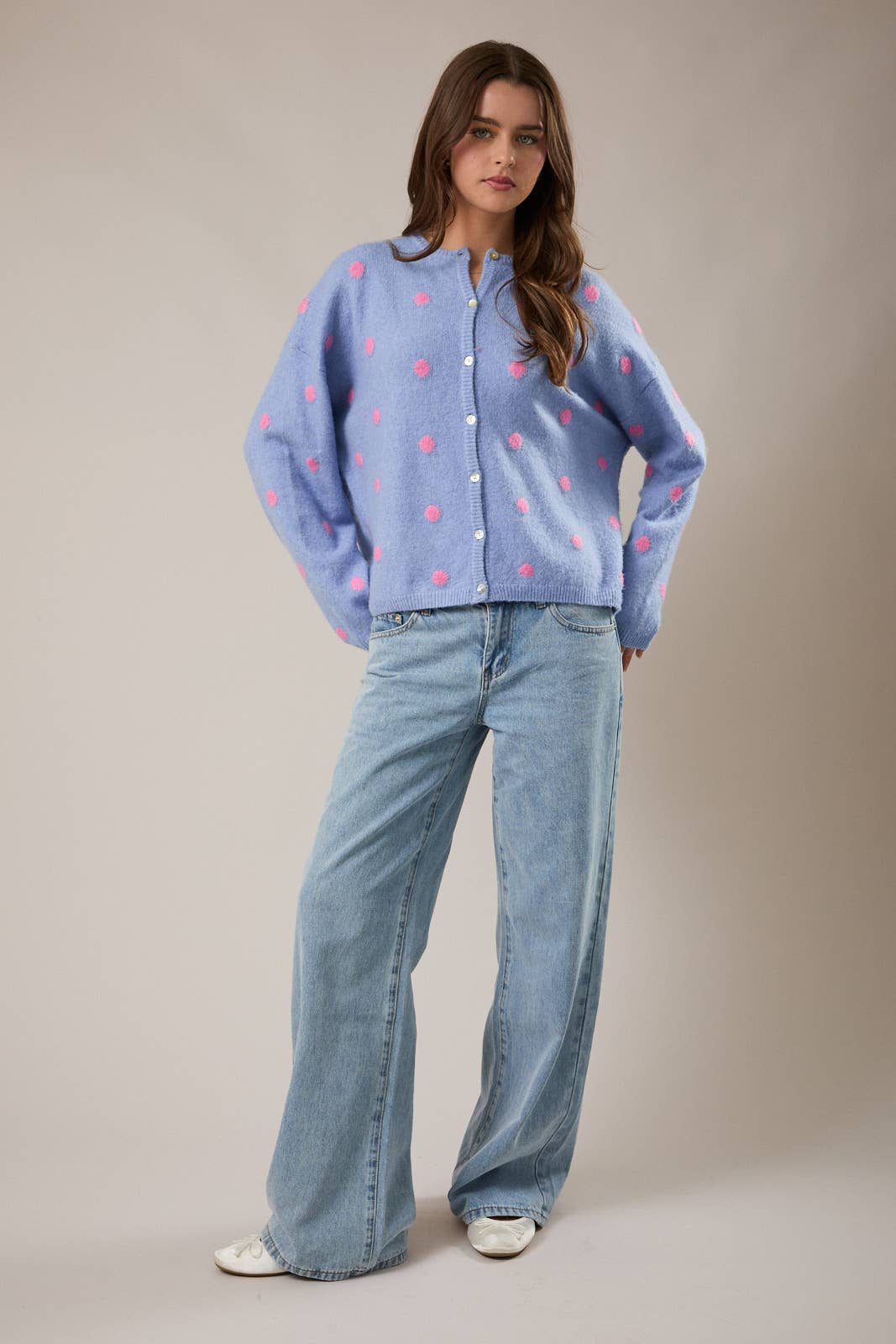 Blue & Pink Polka Dot Cardigan - Image 4