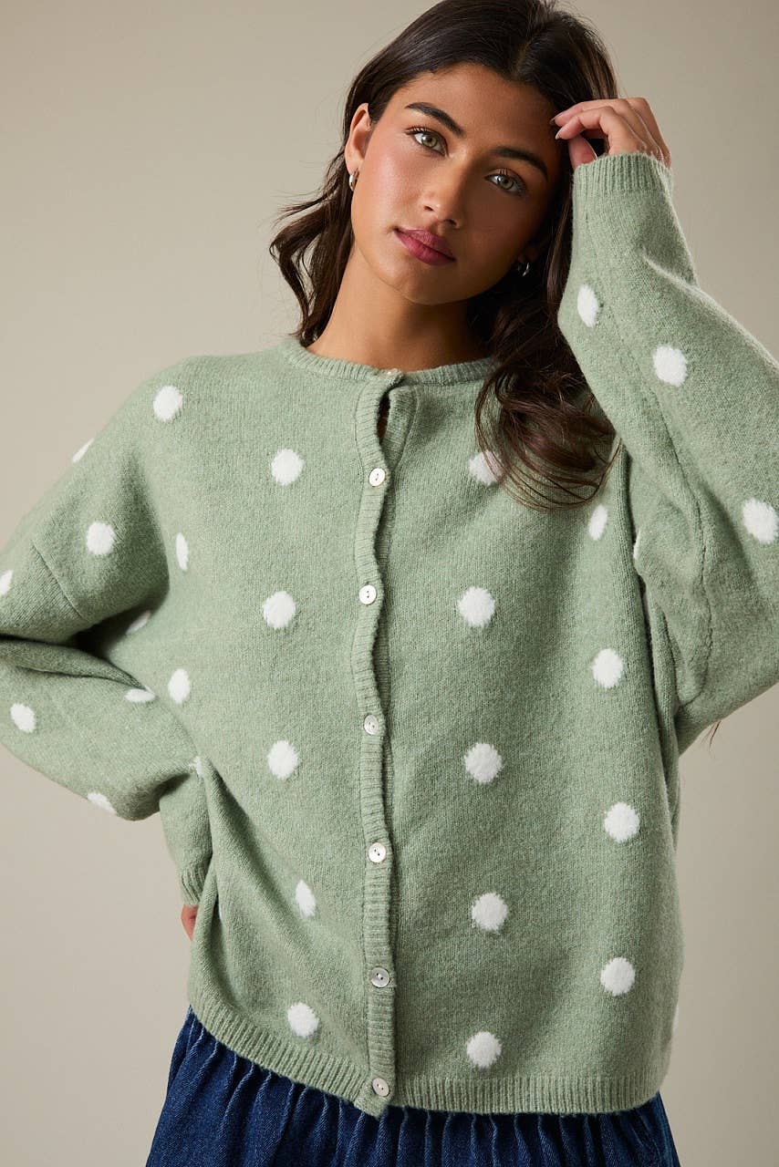 Sage & White Polka Dot Cardigan