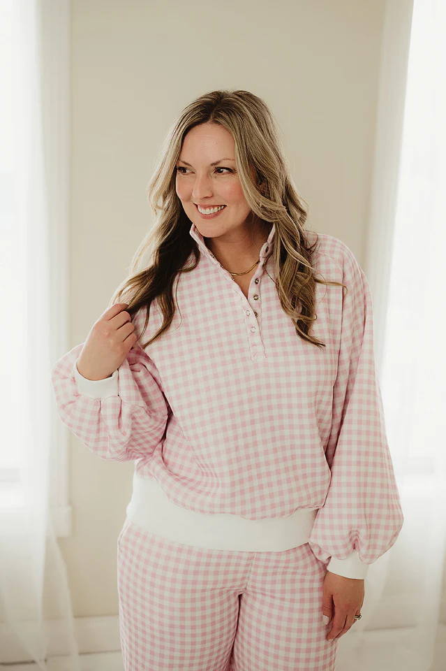 Gingham Quarter-Snap Pullover