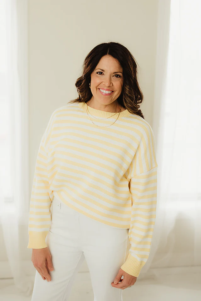 Yellow Lulu Striped Crewneck