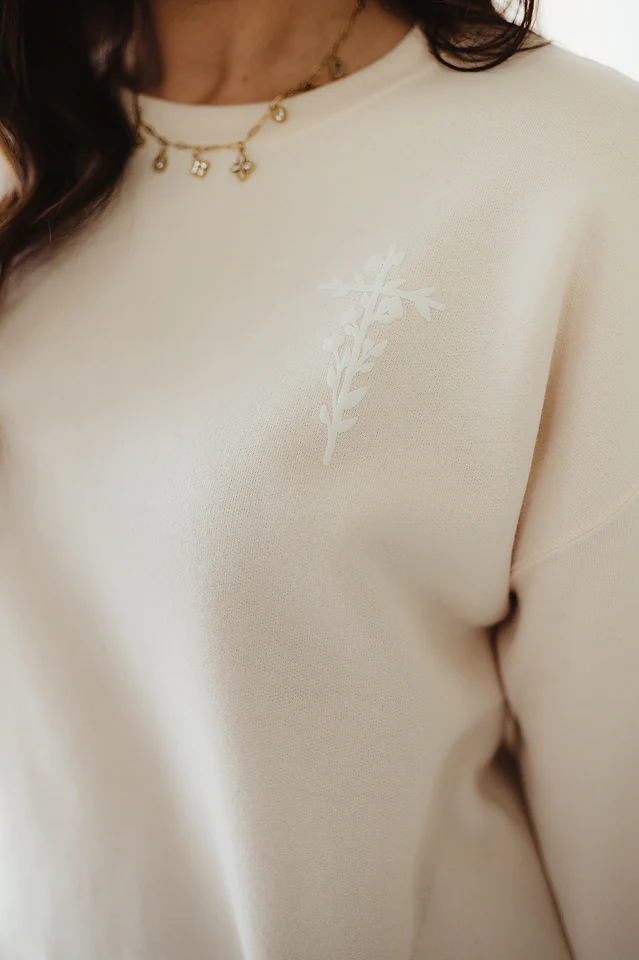 Puff Flower Cross Crewneck