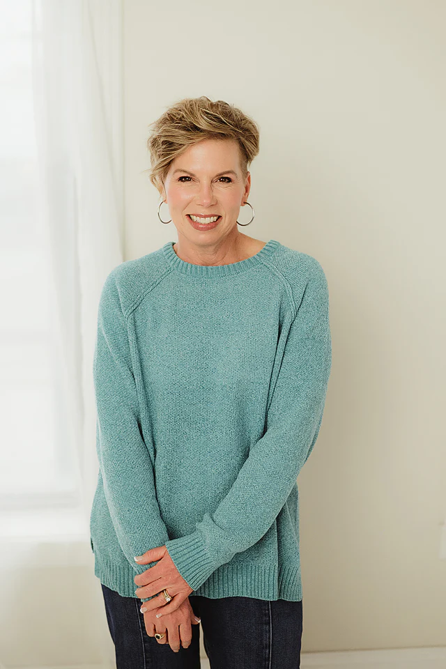 Dusty Teal Raglan Chenille Sweater