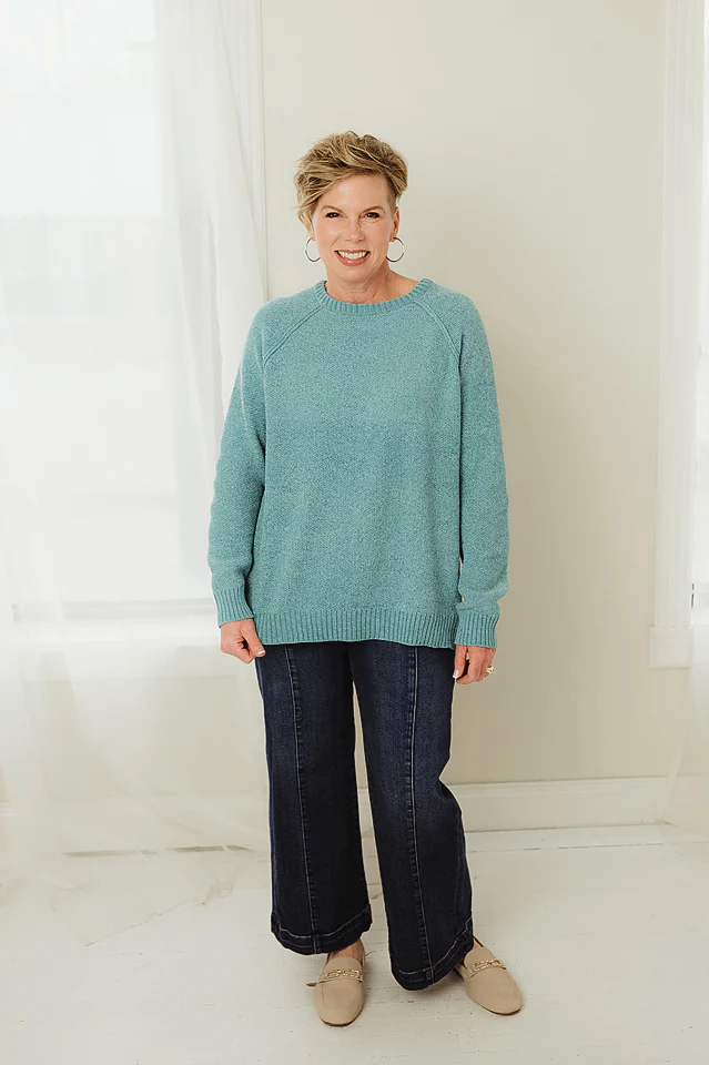 Dusty Teal Raglan Chenille Sweater - Image 2