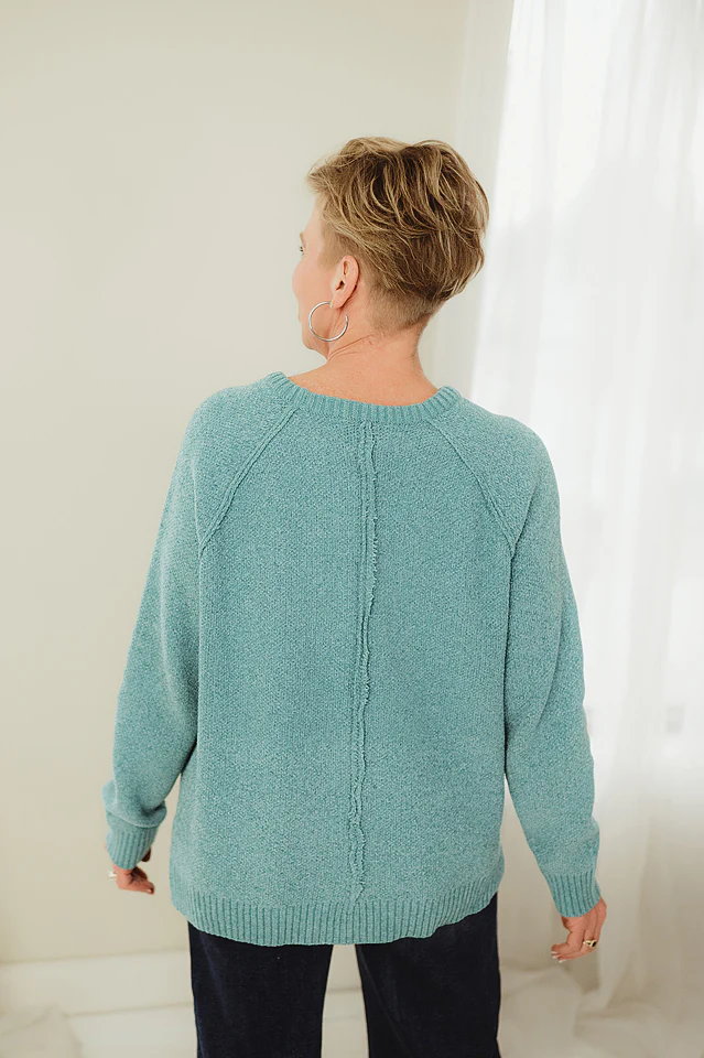 Dusty Teal Raglan Chenille Sweater - Image 3