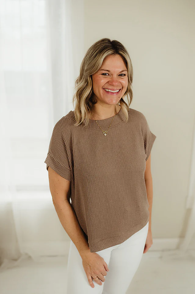 Mocha Signature Rib Cap Sleeve