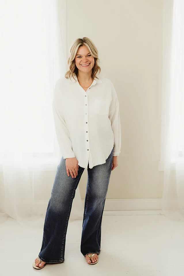 White Raw Edge Oversized Shirt - Image 2