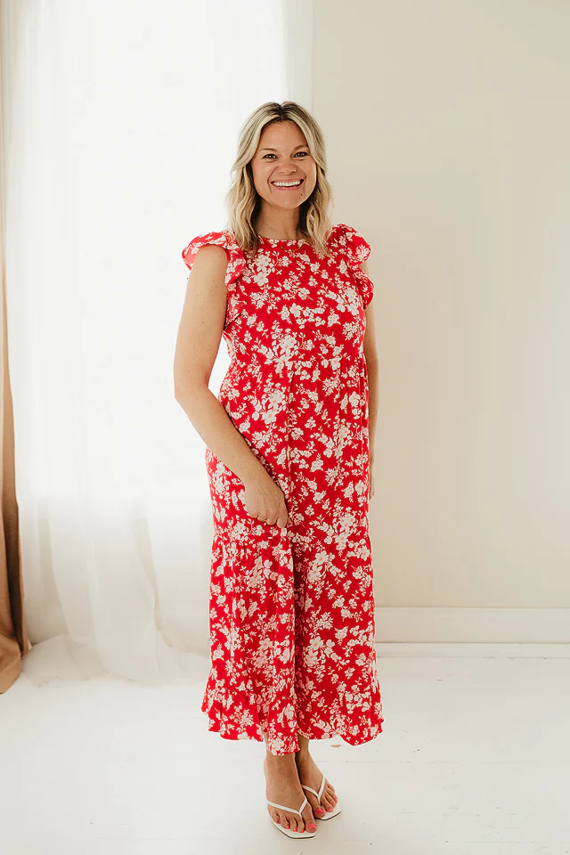 Red Solara Floral Midi