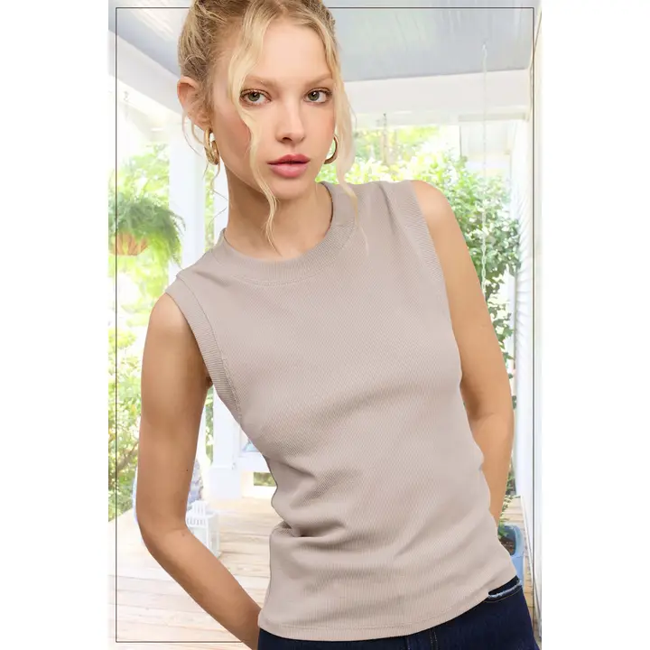 Taupe Sleeveless Ribbed Tank